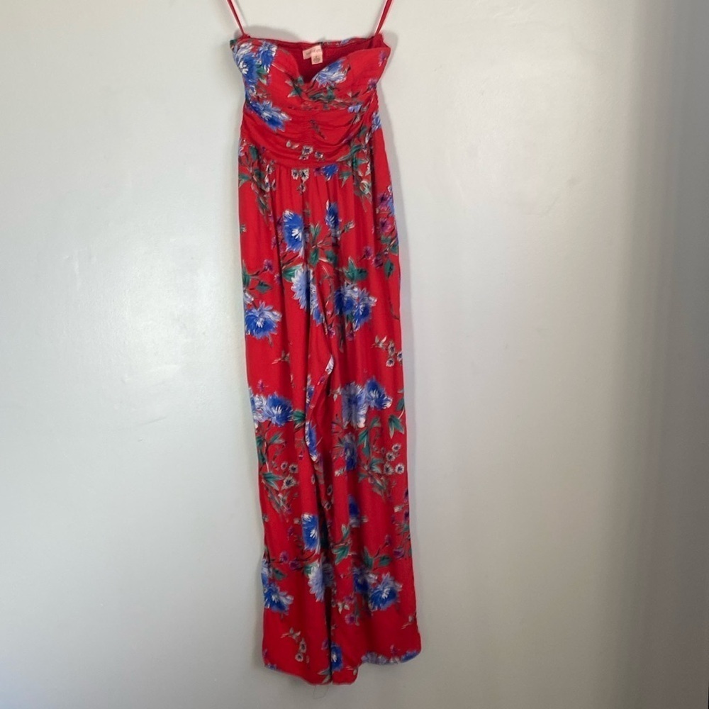 Band of Gypsies Red Floral Strapless Jumpsuit - Size S